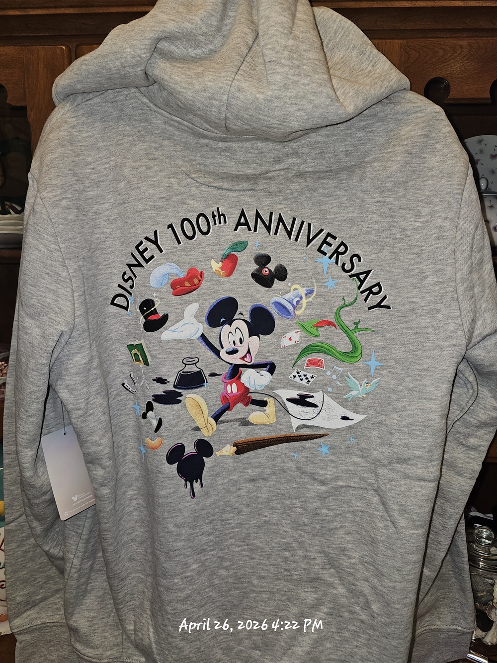 Disney Gray Mickey Mouse 100th Anniversary Graphic Hoodie Size - L
